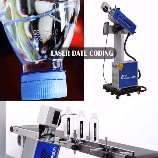 Expiry Date Coding Logo Printing Number Marking CO2 Laser Flying Machine for Plastic Water Bottle Pharmaceutical Cosmetics Food PE PP Numbering Cable Marker